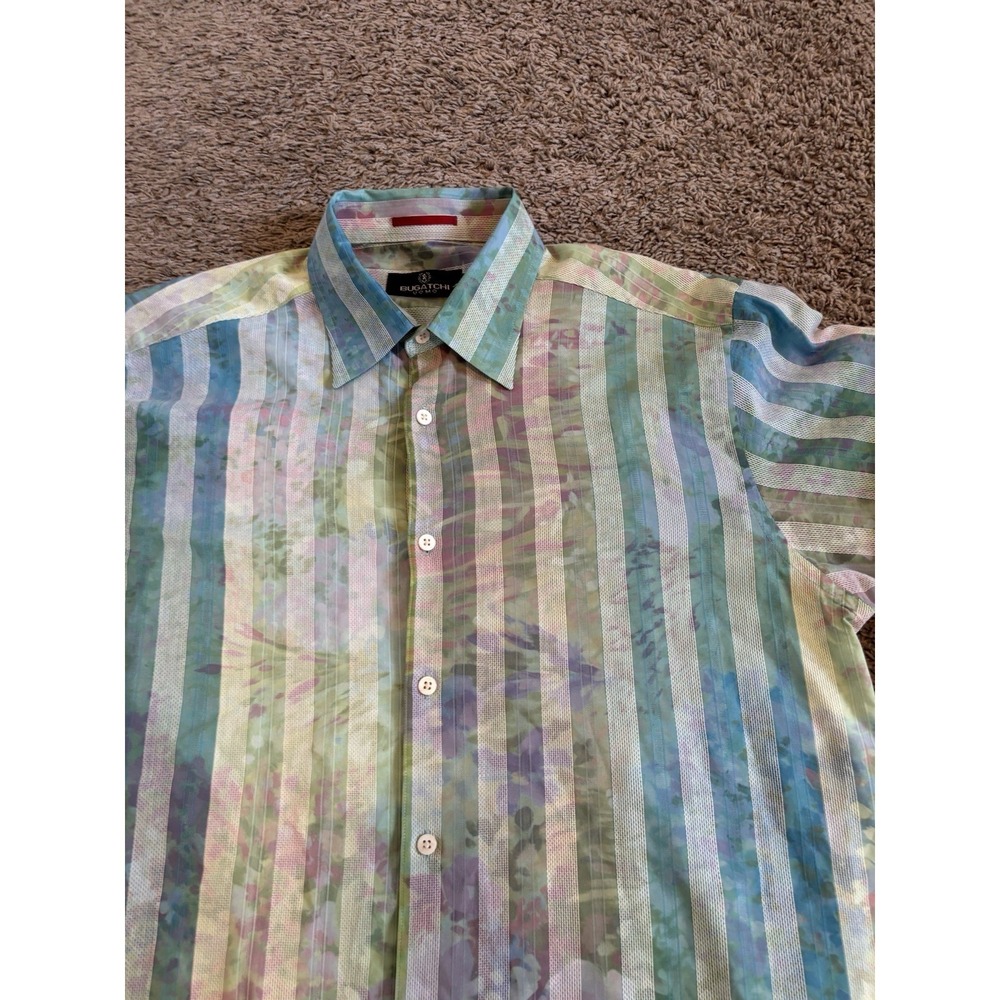 BUGATCHI Polo Shirt Abstract Casual Colorful Button Down Mens L EUC Large
